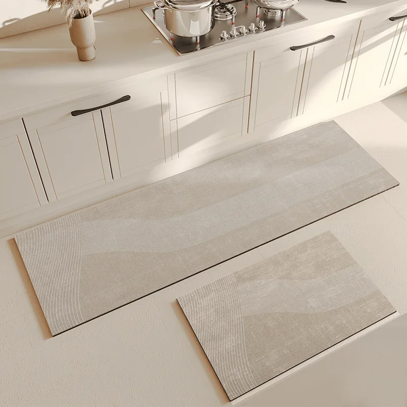 

Kitchen Carpet Beige Mat Pvc Waterproof Solid Color Long Strip Rug Oil-proof Leather Foot Mats Floor Non-slip Washable