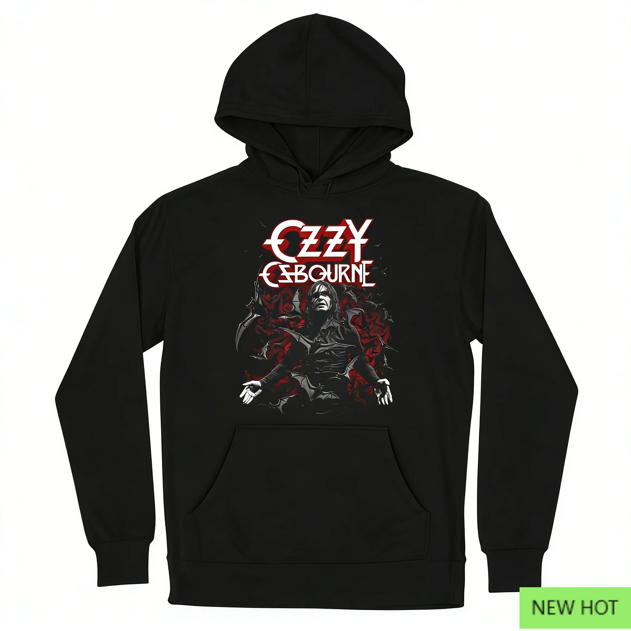 رقبة دائرية برسومات Ozzy Osbourne Bat، بلوزة معدنية ثقيلة، مثالية للمعجبين الذين يحبون نمط الفنان والواقع الداكنة