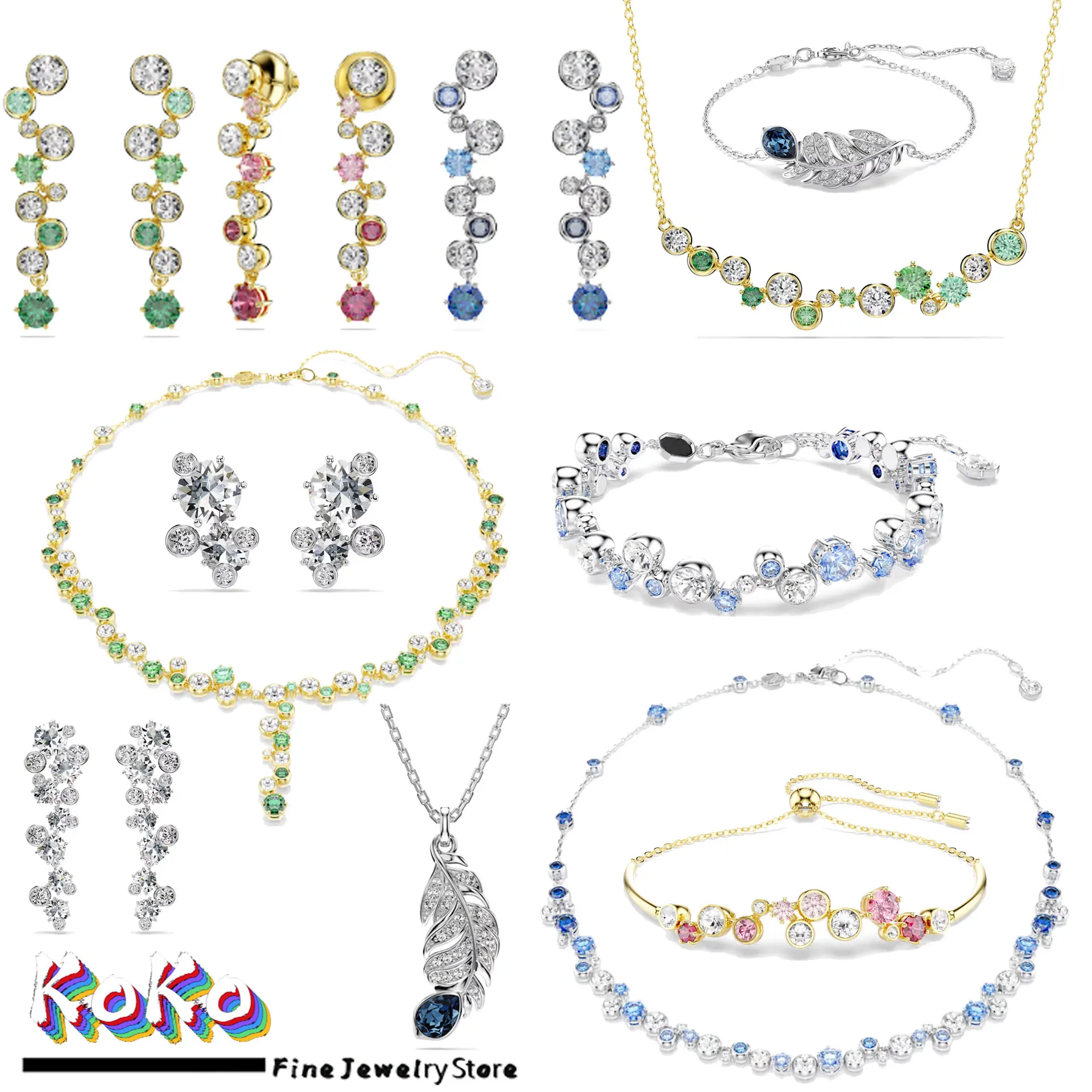 

Original 2025 Feather Necklace Bracelet Charm Fine Jewelry Set for Women Geometric Bracelet Romantic Accessories Gift