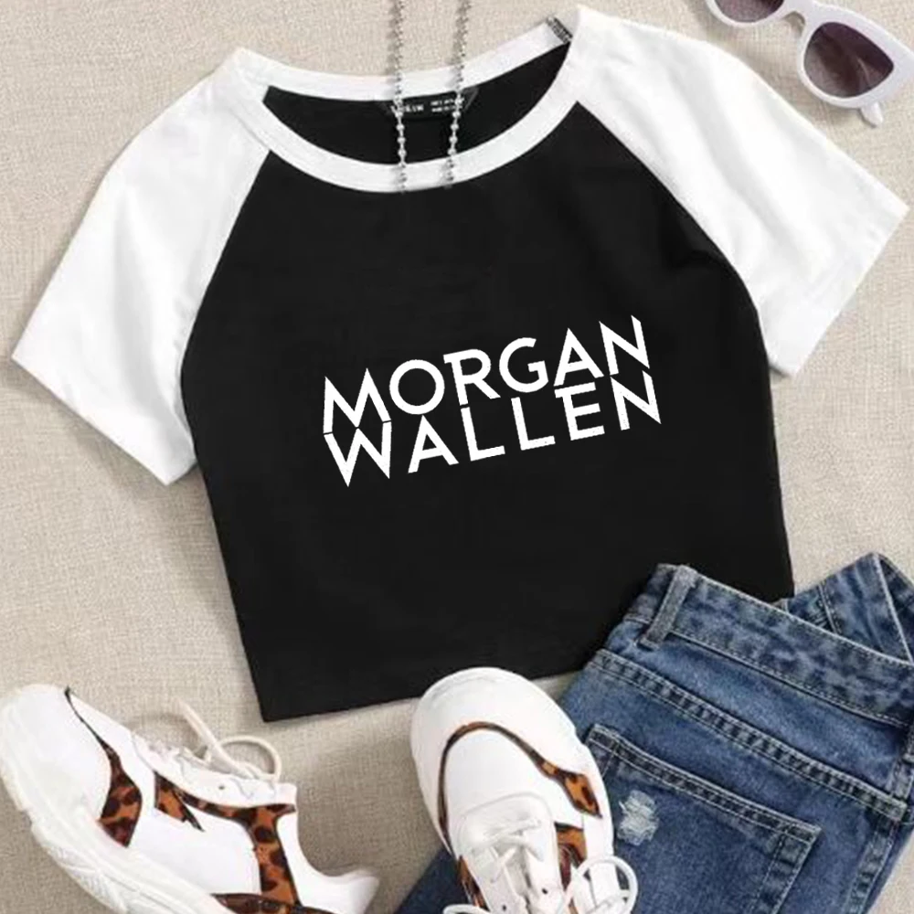 Morgan Wallen One Thing At A Time World Tour 2024 Crop Tops Girls Clothing O-Neck Super-short Shirt Fans Gift Short Sleeves