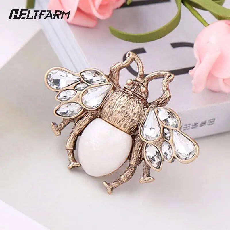 Bee Pearl Rhinestone Brooch Antique Toned Insect Brooches Pin Fly Bug Jewelry Badge Suit Lapel Pin Corsage Pins For Backpacks