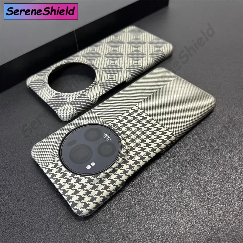 

For Honor Magic 7 6 Pro Case Luxury Checkerboard Kevlar Textured Plastic Half Coverage Shockproof Hard Back Cover