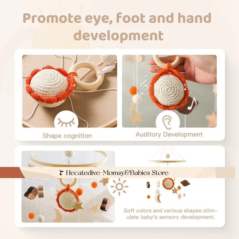 【꼭 있어야 할】아기 딸랑이 및 모빌 Amigurumi Sky Friends 모바일 ​   교육용 장난감 미니 장식 0-12개월 아기 물건