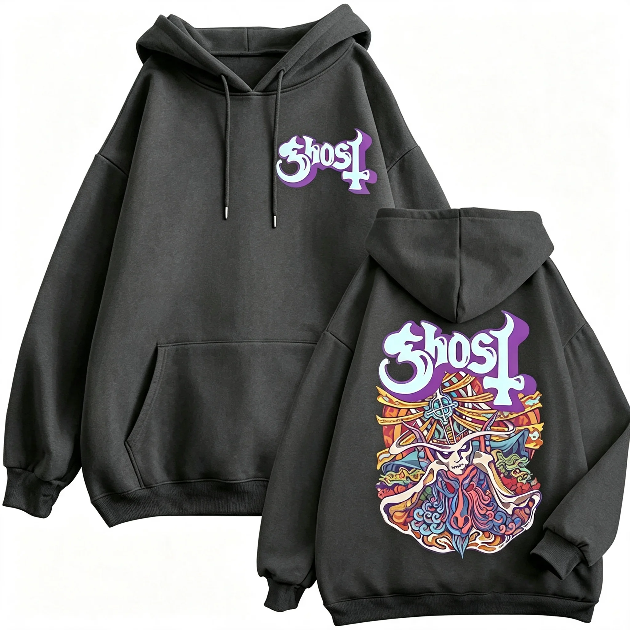 Ghost Band Grafik-Reißverschluss-Hoodies für Männer und Frauen, Modische Y2k Oversized Zip-Up Sweatshirts, Gothic Rock Hip Hop Pullover, Streetwear – Detail 14