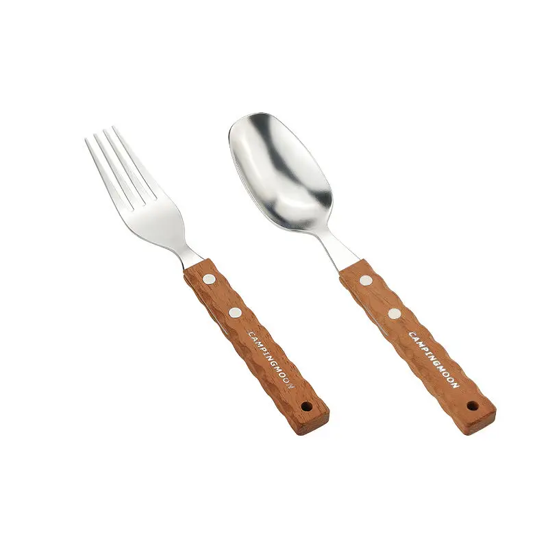 

Outdoor Camping Accessories Tableware Set Picnic Wooden Handle Stainless Steel Forks and Spoon Set