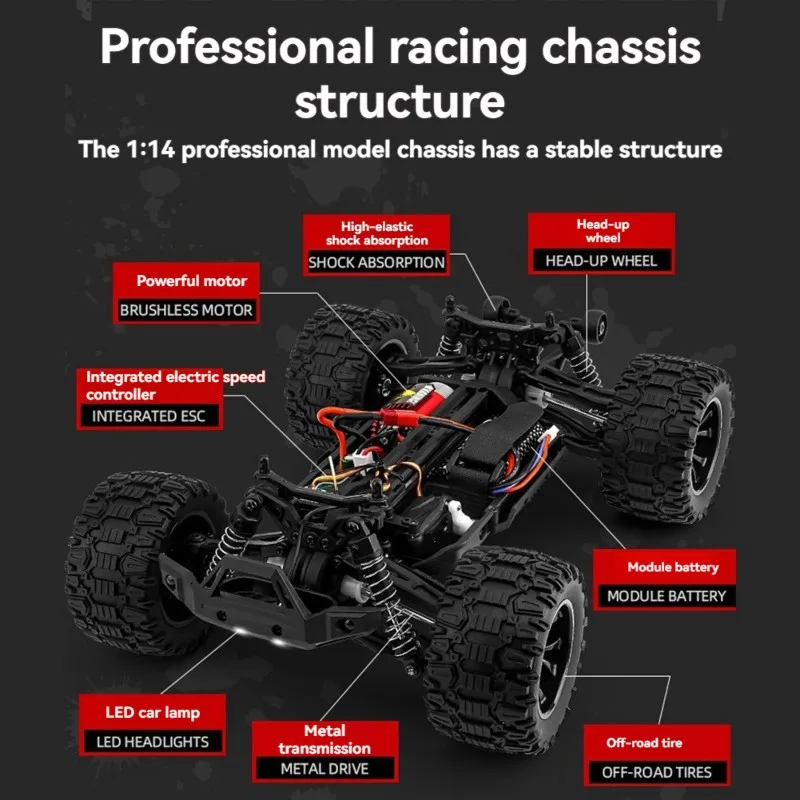 MACH-High-Speed RC Car 1/14 Scale For Adults, 4X4 Offroad Electric Powered Truck Waterproof Remote Control Vehicle For Snow Sand