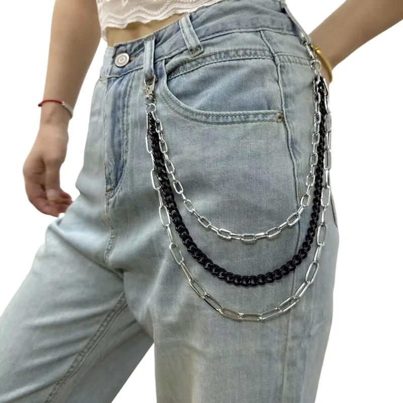 Cadena con colgantes multicapa para hombre y mujer, llaveros Unisex para pantalones vaqueros, accesorios estéticos góticos Harajuku, Eboy