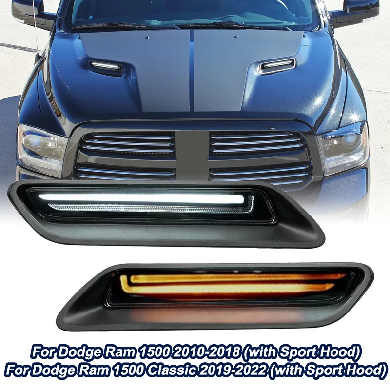 

Лампа решетки капота двигателя автомобиля для Dodge RAM 1500 2010-2018/1500 Classic 2019-2022 (с спортивным капотом) Динамический янтарный указатель поворота