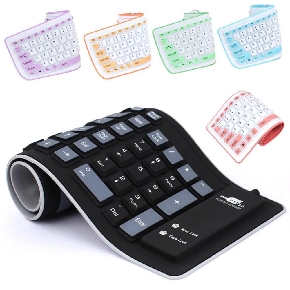 New Portable Silent Foldable Silicone Keyboard USB Wired Flexible Soft Waterproof Roll Up Silica Gel Keyboard for PC Laptop