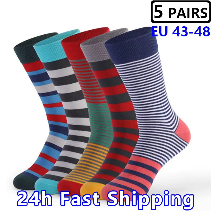 

5 Pairs Big Plus Size EU47,48 Quality Men Socks Funny Soft Breathable Cotton Socks Business Casual Dress Happy Classic Socks Men