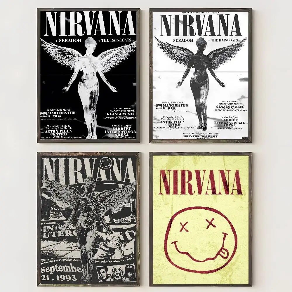 ملصق لوحة ملصق Rock Band A-N-Nirvana مع مطبوعات هدية تزيين غرفة النوم وغرفة المعيشة