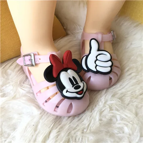 Disney Mickey Mouse Minnie Baby Girls Sandals Shoes Hollowed Out Velcro Sandals Head Summer Girl Shoes Kids Eva Sandal