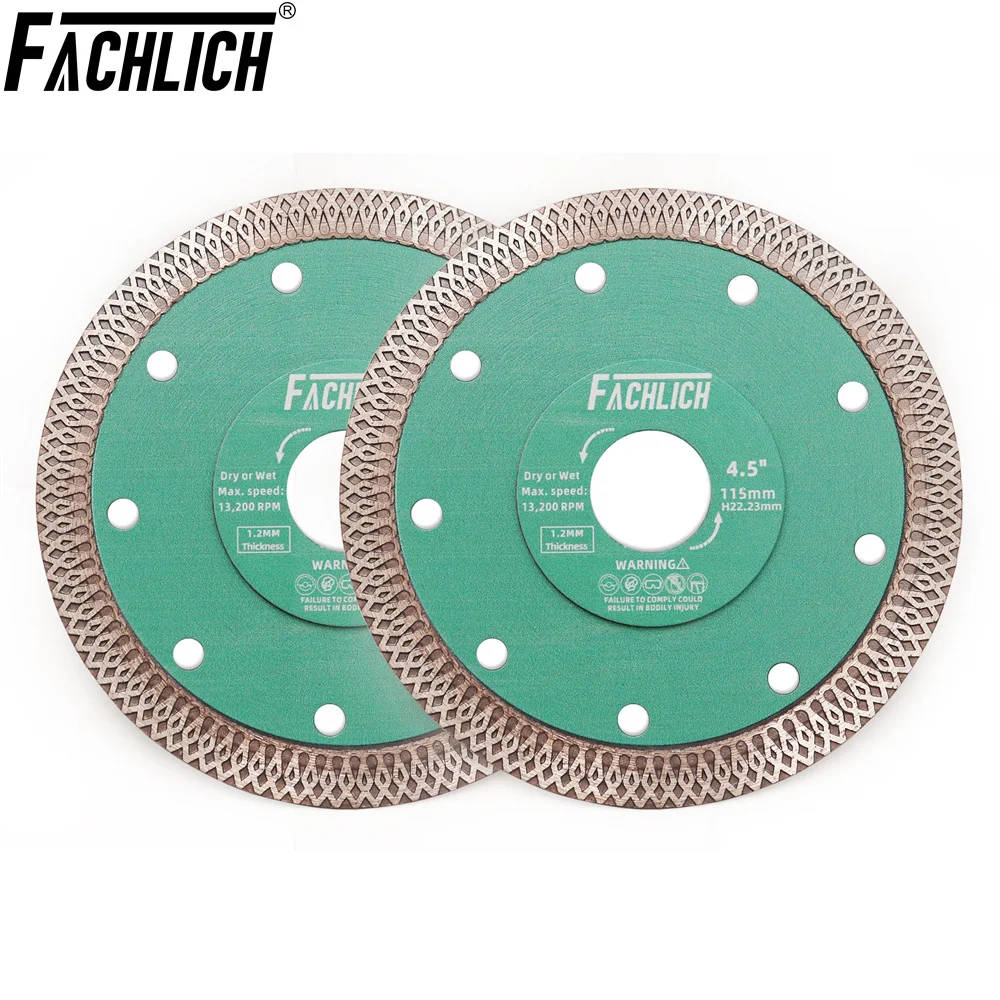 

FACHLICH 115mm X Mesh Turbo Cutting Disc 2pcs Saw Blade Tile Porcelain Marble Ceramic Granite Reinforced Core 4.5inch Cut Plate