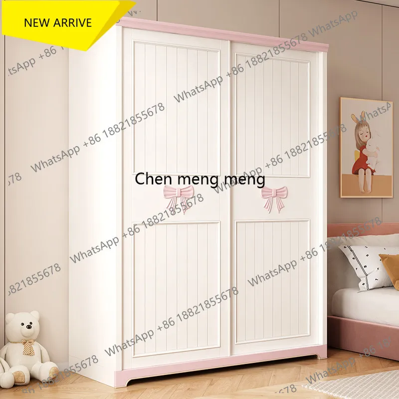 D132 Simple Small Designs Wardrobe Slide Rail Blue Storage Cabinets Clothes Wardrobe Room White Kids Mueble Organizador