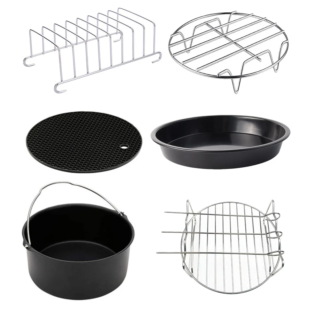 

6pcs 8 Inch Baking Dish Pan Air Fryer Accessories Set Non-Stick Pizza Tray Kitchen Tools Baking Supplies Frying Pot Kit