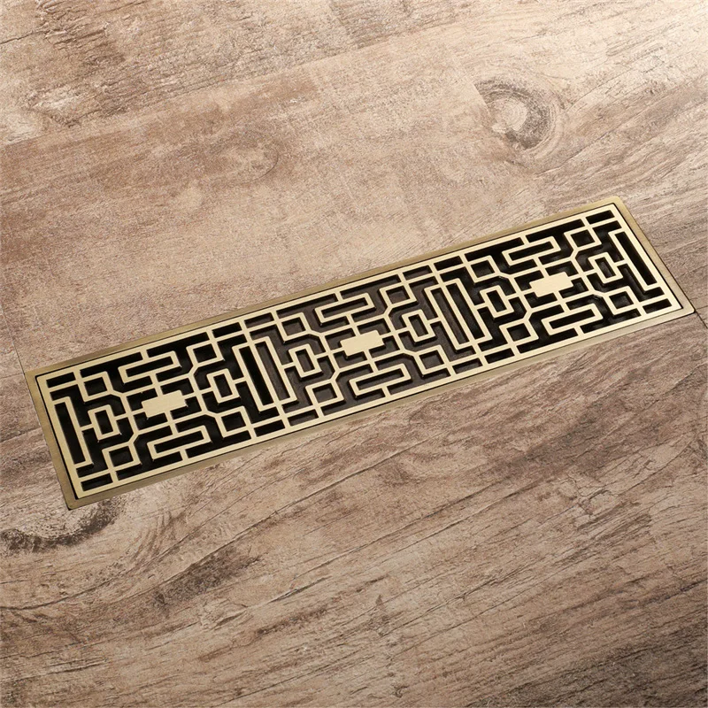 Tuqiu Bathroom Long Channel Floor Drains Floor Drain Strainer Conceal Black Bath Drain 304 Stainless Steel Drainers