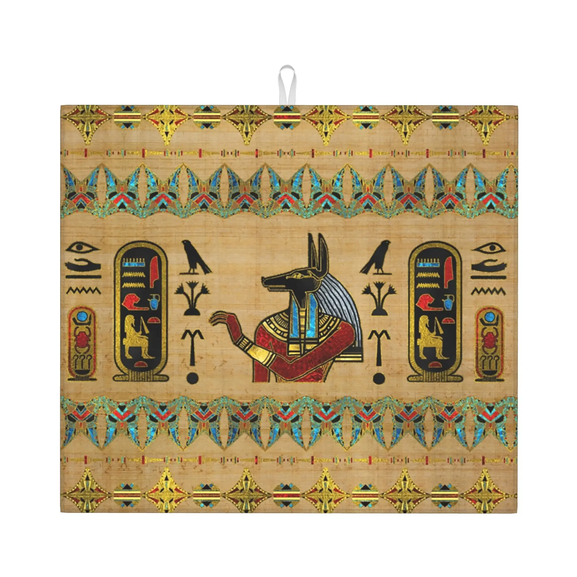 Egyptian Anubis Ornament On Papyrus Kitchen Counter Protector Mat Barware Ethnic Ancient Egypt Hieroglyphics Mat For Kitchen