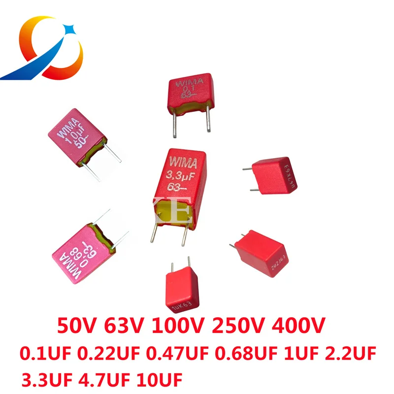 2PCS WIMA RED MKS2 5MM Film Capacitor Hi-Fi Audio 0.1UF 1NF 0.01UF 1UF 3.3UF 4.7UF 10UF 2200PF 0.22UF 2.2UF 50V 63V 100V 250V P5