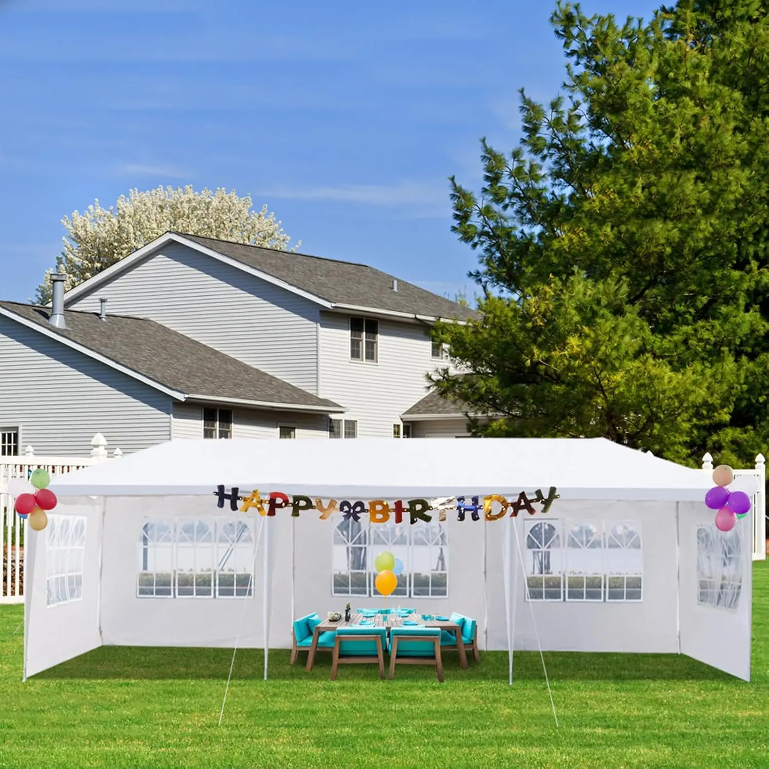 10x30ft Pop Up Canopy Tent with 5 Removable Sidewalls for Patio Backyard Lawn Commercial Event Outdoor Sun Shelter, Customized