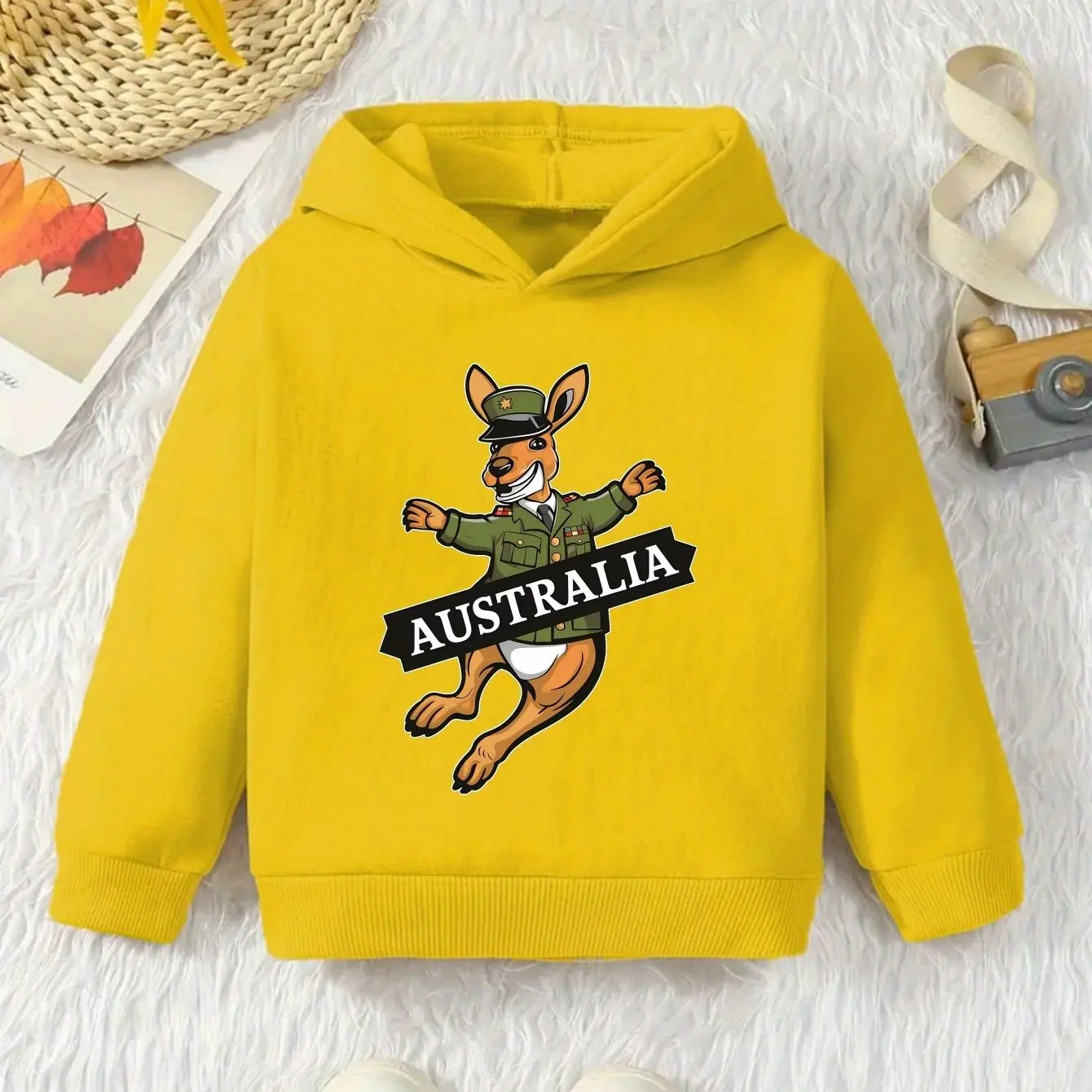 0808 Australian Kangaroo Boys' Casual Long-Sleeved Hoodie, Boys' Autumn/Winter Sports Shirt, Children's Christmas Gift