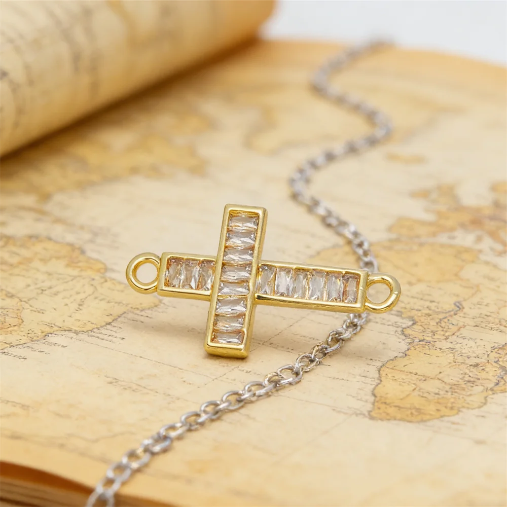 1Pc Link Connectors Brass Cubic Zirconia Cross Charms for Diy Jewelry Necklace Bracelet Making Hollow Accessories for Men Women