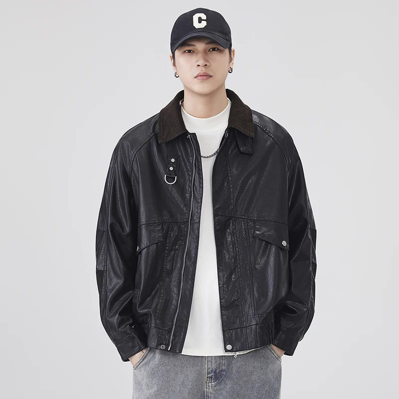 

Мужское пальто-бомбер Cityboy, верхняя одежда, мотоциклетная куртка, мужская уличная одежда, модная свободная повседневная винтажная куртка-карго из искусственной кожи