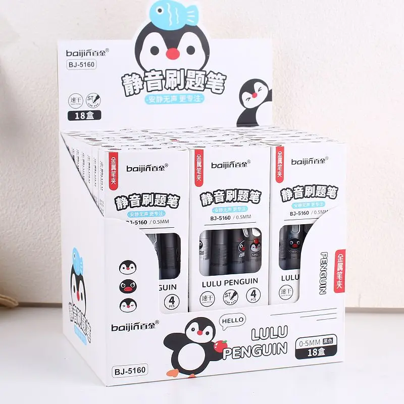 Anime Kawaii Pingu 4pcs/Set Black Gel Pen 0.5mm Lack Ink Signature Pen School Writing Supplies Stationery Children Festivalgift