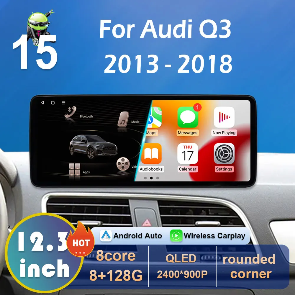 for Audi Q3 2013 2014 2015 2016 - 2018 Carplay Android 15 DSP Stereo Car Multimedia Radio Player Cooling fan Bluetooth Head Unit