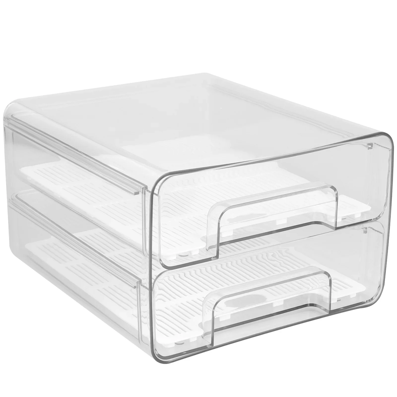 New Fridge Drawers with Lids Stackable Pull Out Fridge Storage Containers Double Layer Clear Plastic Refrigerator Organizer Bins