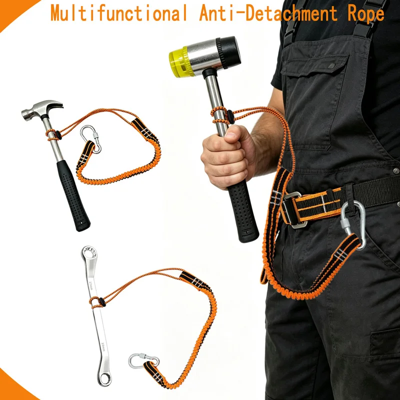 Anti-Loss Tools Lanyard Elasticity Tether With Carabiner Hook Tool Lanyard Outdoors Work Anti-Loss Wrench Hammer Tool Rope