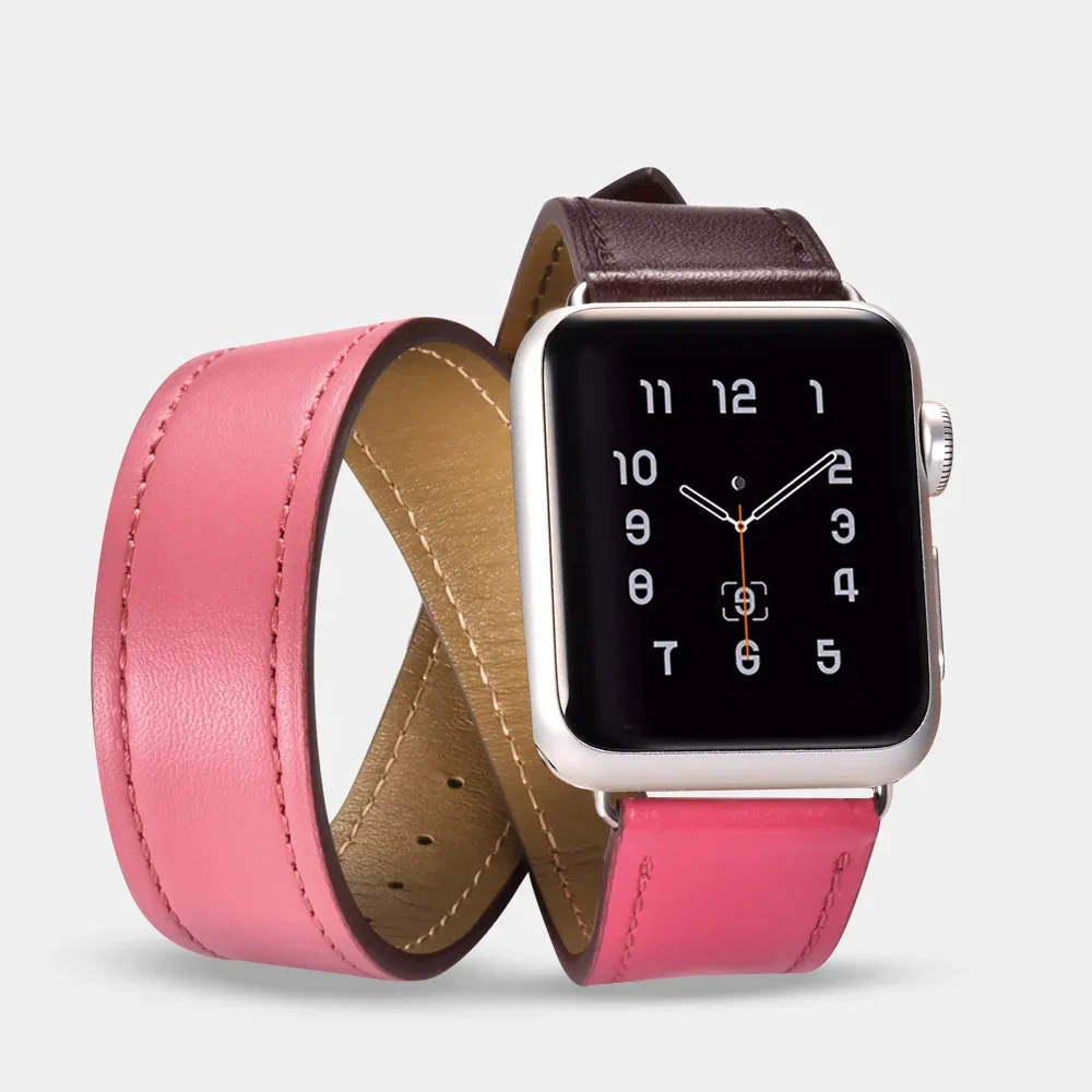 

45mm/44mm/42mm Leather Apple Watch Band Supplier Hermes Cow Leather Double Tour