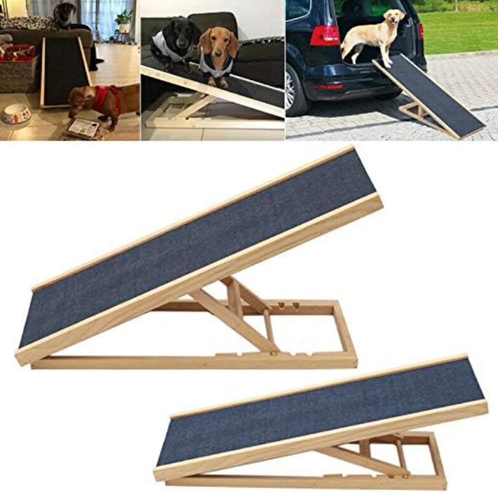 

Car Dog Ladder Pet Ramp Solid Wooden Ladder Adjustable Pets Puppy Surface Accessories for Dog and Cat Easy Step To Bed Truck Car