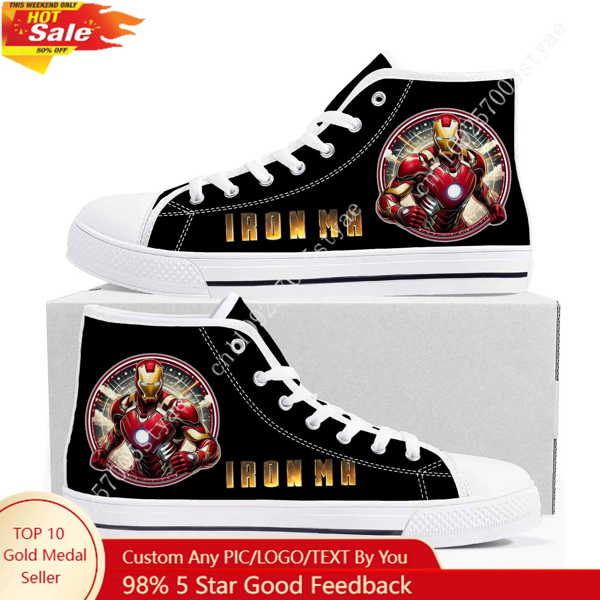 

Marvel Iron Man High Top Sneakers Mens Womens Lightweight Flat Casual Sneakers