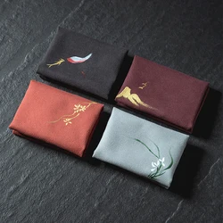 Vintage Embroidered Tea Napkins Cloth Fish Plum Flower Pattern Bowl Teapot Cleaning Towels Kongfu Tea Ceremony Accessories