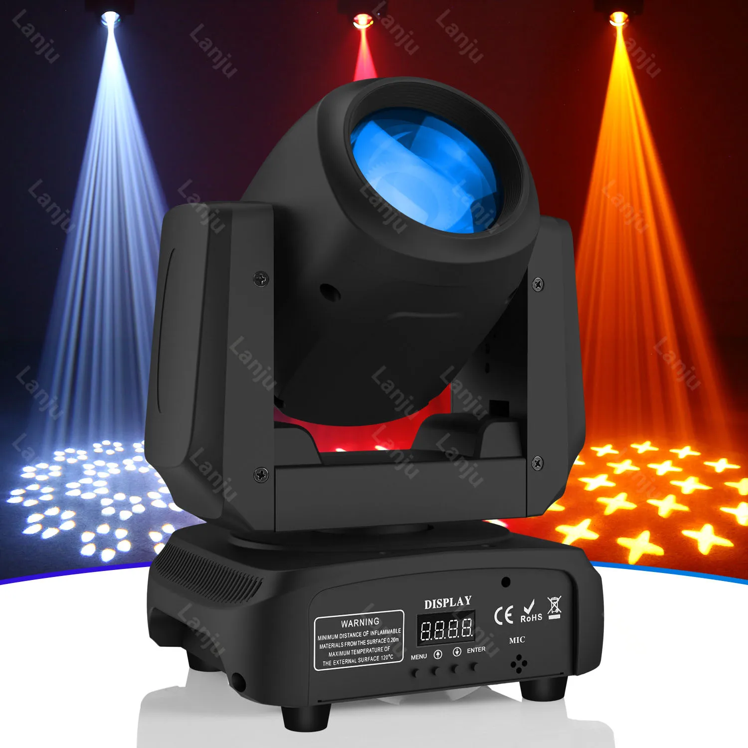 

Hot sale 120W beam moving head light LED rotating RGB pattern projection lights DMX512 DJ disco bar wedding party stage lighting