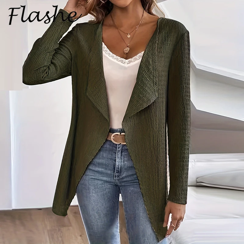 Autumn Long Sleeve Cardigan Woman Casual Jackets For Women Elegant Solid Turn Down Collar Outwear 2024