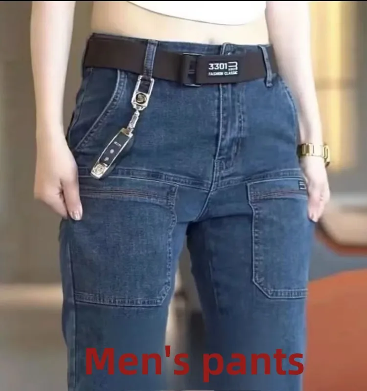 

Six-ket Men's Stretchy Straight Leg Jeans Casual American Sle Autumn Winter Thi Denim Workwear Trousers Youth Faion