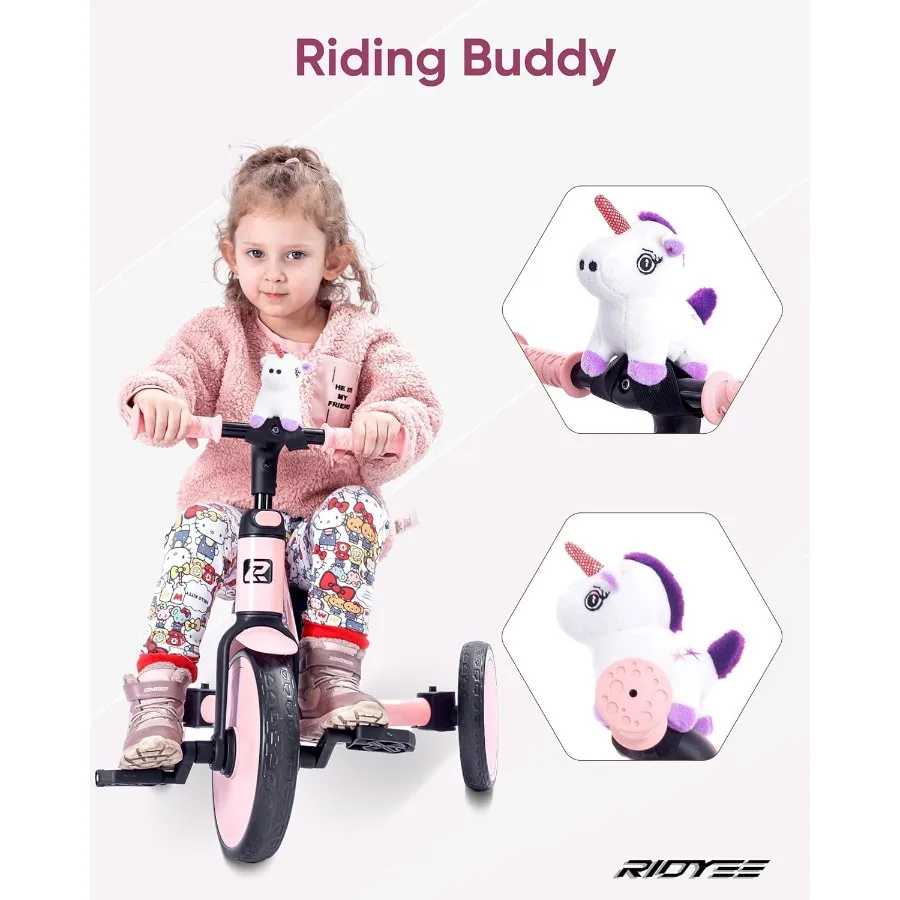 5-in-1幼児用三輪車（1.5歳～3歳向け）親用ステアリングプッシュトライク、工具不要でバランスバイクに変換可能、安全ベルト取り外し可能B