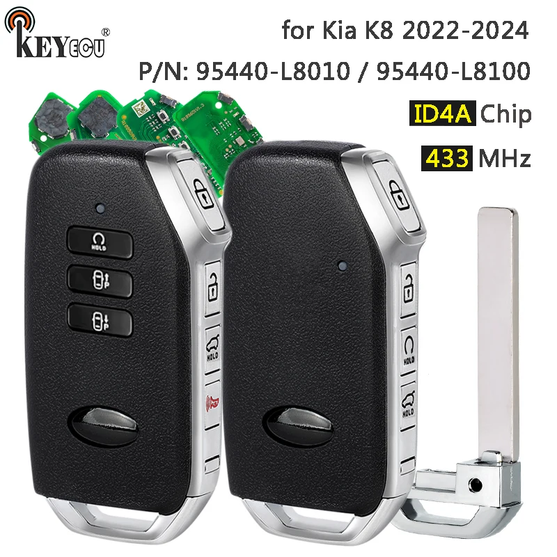 

KEYECU 433 МГц 4A чип 95440-L8010/95440-L8100 FD01340 бесконтактный интеллектуальный дистанционный брелок без ключа для Kia K8 2022 2023 2024