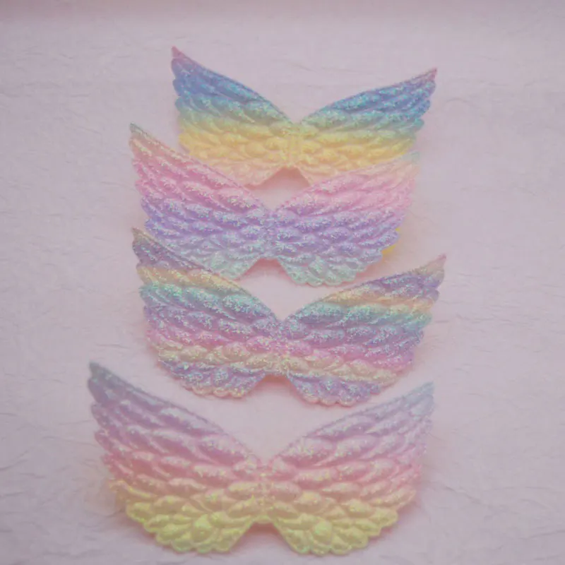 20 Stück glitzernde, glänzende, farbverlaufende, große Engelsflügel-Applikationen mit Polsterung für Haarspangen, Kleidung, Schuhe, Hüte, dekorative Accessoires, Aufnäher – Detail 3