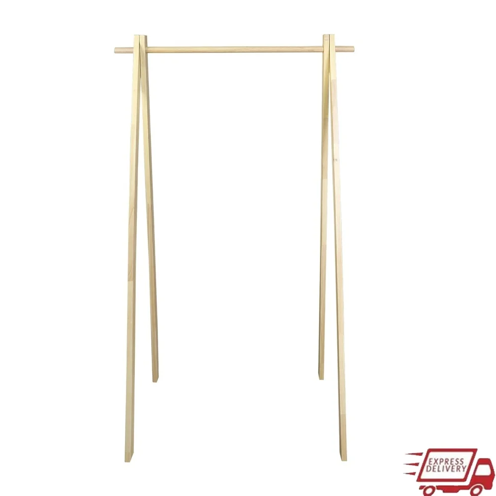 

Space Saving Portable Clothes Rack Aesthetic Garment Rack Natural Rubberwood Collapsible Storage Solutions Quick Setup