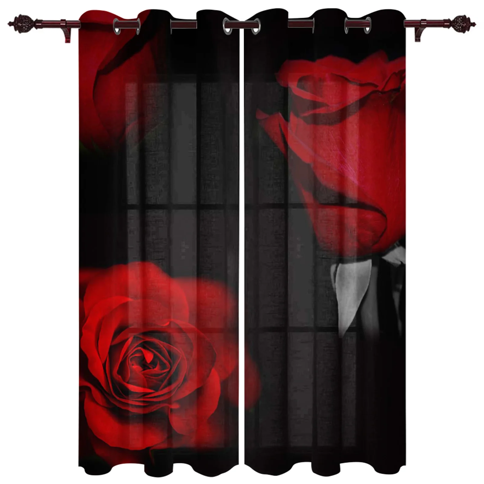 

Red Rose Flower Black Luxury Curtains for Living Room Window Treatment Curtain for Bedroom Home Decor