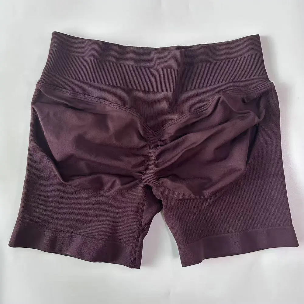 Geen logo shorts Lage geribbelde band Yogashorts Naadloze Scrunch Bum Workout Gymshorts Booty Stretch hardloopshorts Fitnesskleding