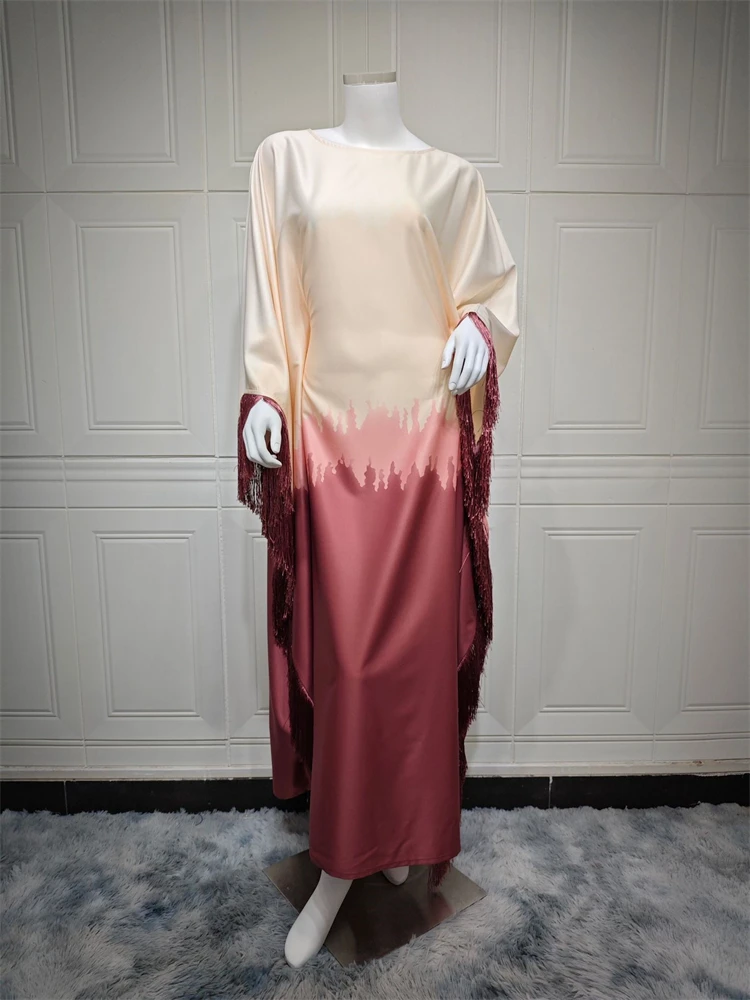 Eid Satin Shiny Batwing Abaya Damen Dubai Luxury Muslim Kaftan African Dresses For Women Caftan Marocain Robe Femme Musulmane