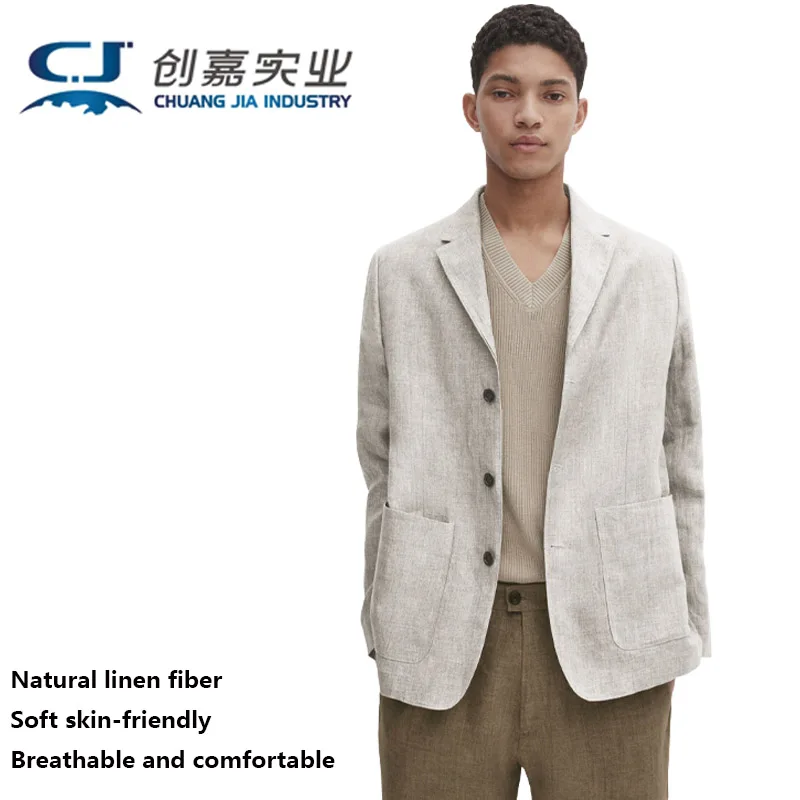 Linen Spring and Autumn Men's Suit Khaki Business Activities High-end Coat Outdoor Leisure Youth Simple Light Luxury Clothing