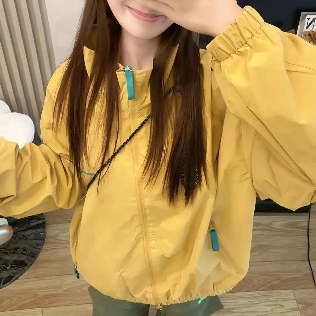 American retro yellow stand-up collar jacket women's 2026 autumn new Korean version loose student versatile jacket