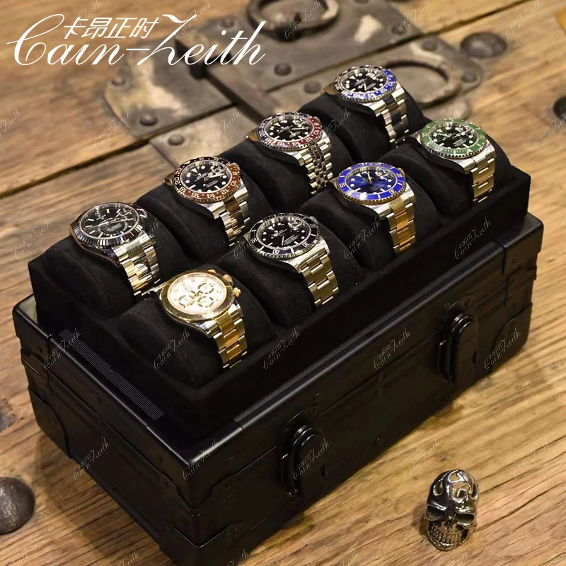 Luxury Metal Watch Storage Box Case Leather Mechanical Watch Boxes Organizer for Men Travel Pillow Watchmaker Box Gift Ideas