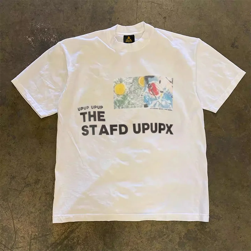 Loose Fit Cotton T-Shirt Unisex Short Sleeve Double Thread UPUPXIA Hero Print Sweat Absorbent round Neck Casual Summer Top
