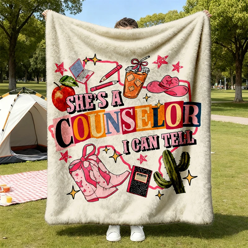 She's A Counselor I Can Tell Flannel Blanket, Pink School Counselor Graphic Flannel Throw