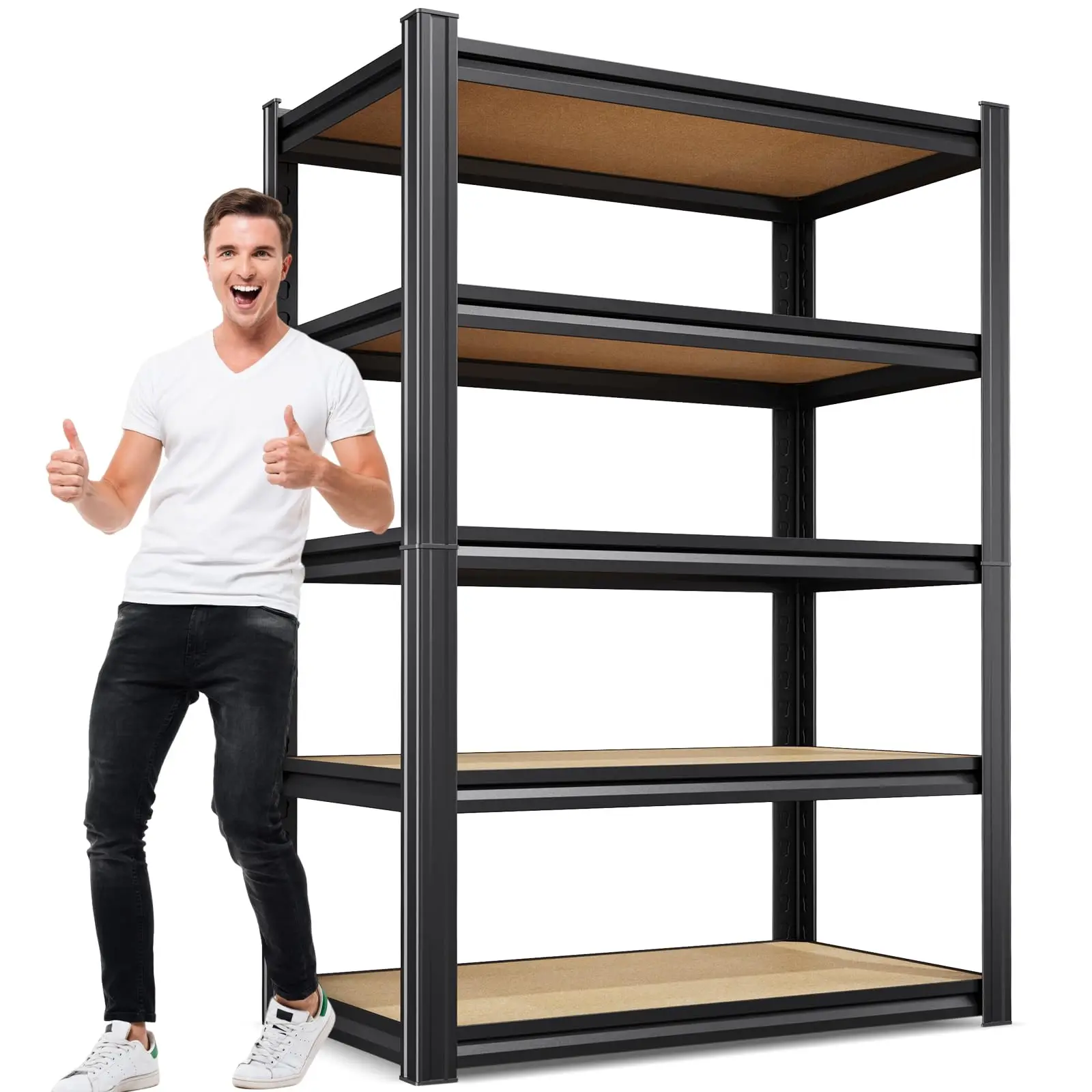 Garage Shelving for Home & Workshop Organization, 5-Tier Adjustable Metal Storage Rack for Tools, Storage Bins &